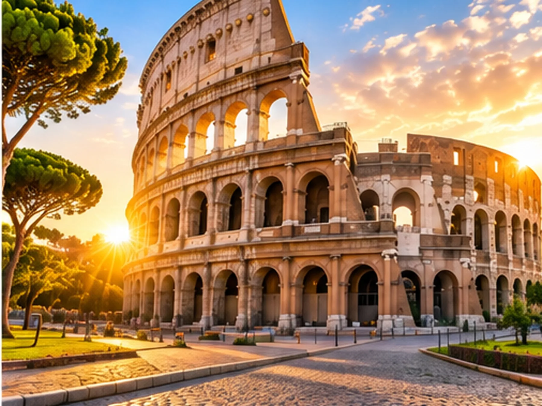 AI-bewerkte sfeerfoto: het Colosseum in Rome in zonnig daglicht